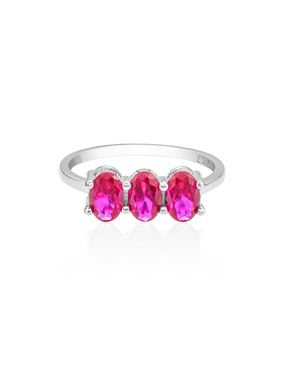 Anillo Circonias Rosa Plata 925 baño de Oro